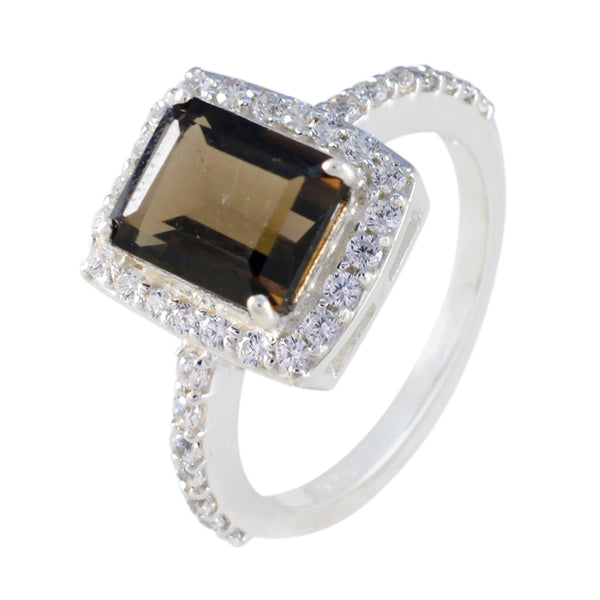 Smoky Quartz Halo German 925 Silver Brown Gemstones Minimal Artisan Ring Jewellery