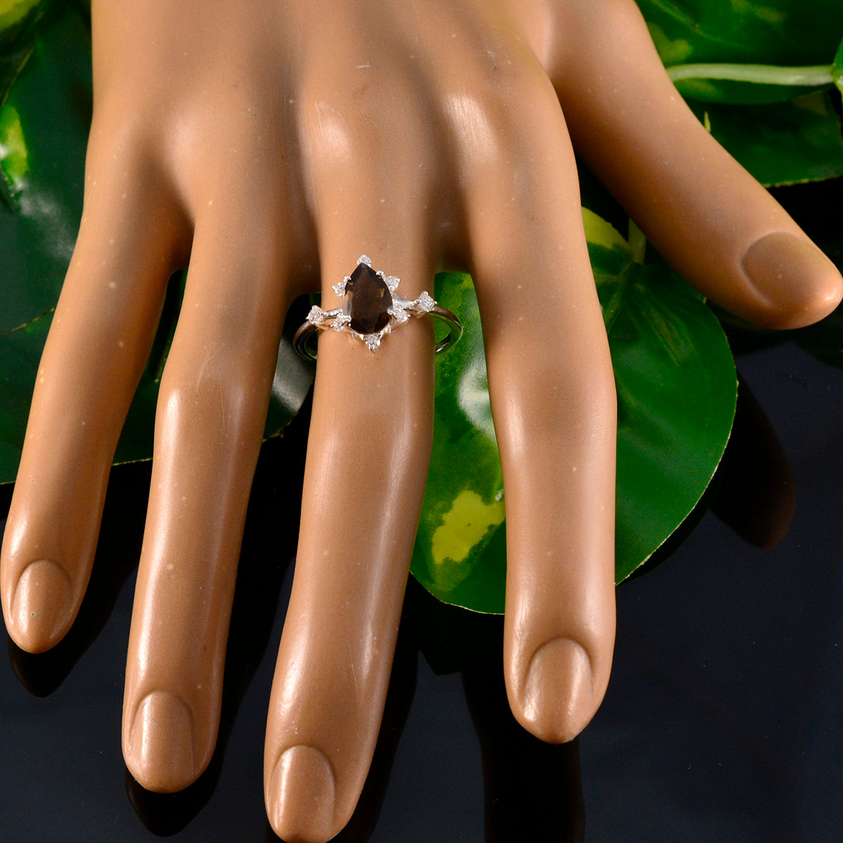 Smoky Quartz Halo Korean Silver Brown Gems Delicate Contemporary Ring Jewelry