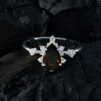 Smoky Quartz Halo Korean Silver Brown Gems Delicate Contemporary Ring Jewelry