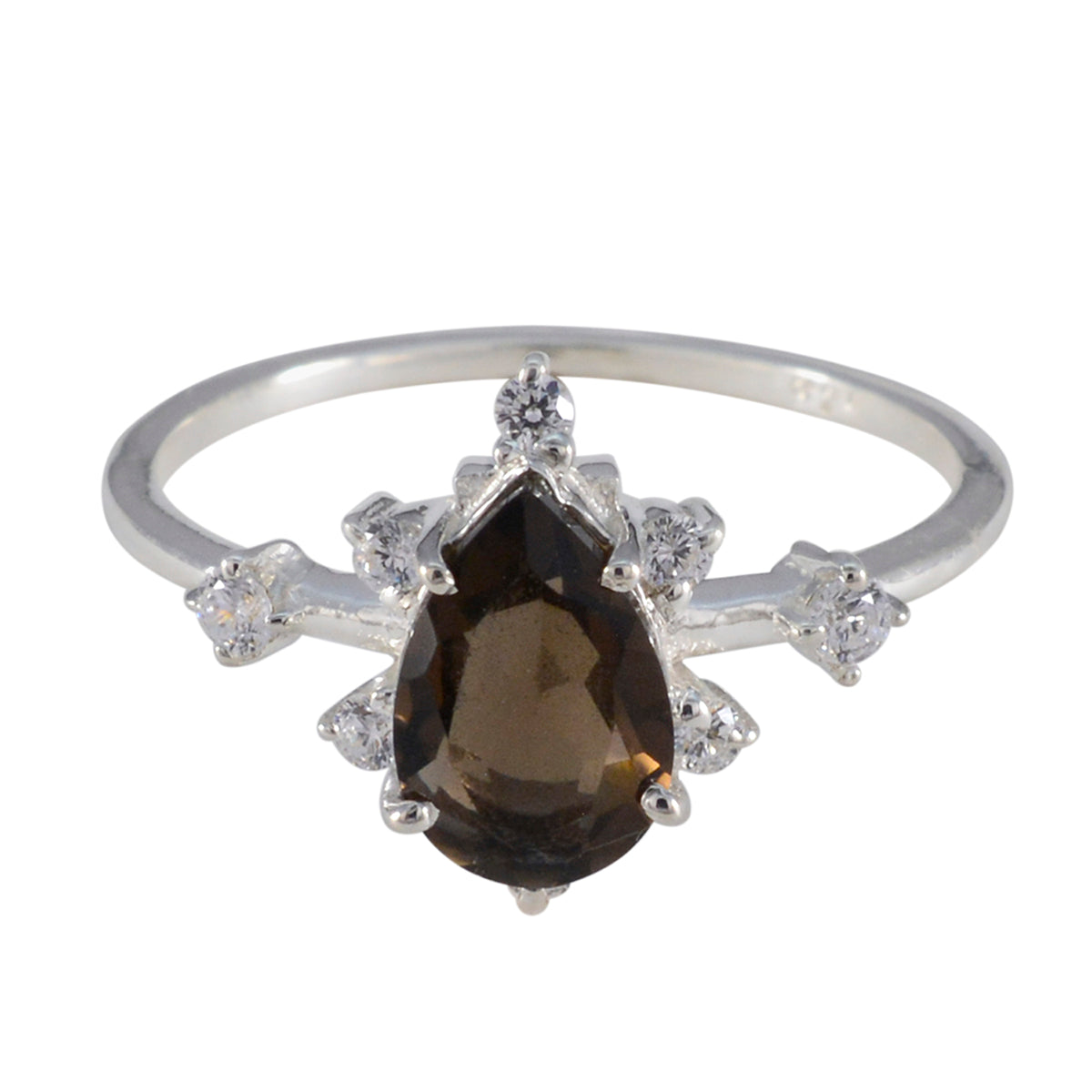 Smoky Quartz Halo Korean Silver Brown Gems Delicate Contemporary Ring Jewelry