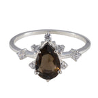 Smoky Quartz Halo Korean Silver Brown Gems Delicate Contemporary Ring Jewelry