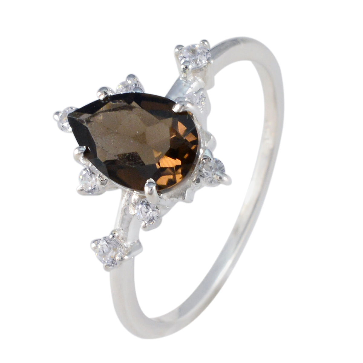 Smoky Quartz Halo Korean Silver Brown Gems Delicate Contemporary Ring Jewelry