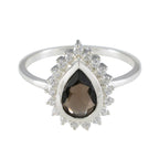 Smoky Quartz Halo Korean 92.5 Silver Brown Gems Dainty Graceful Ring Jewelry