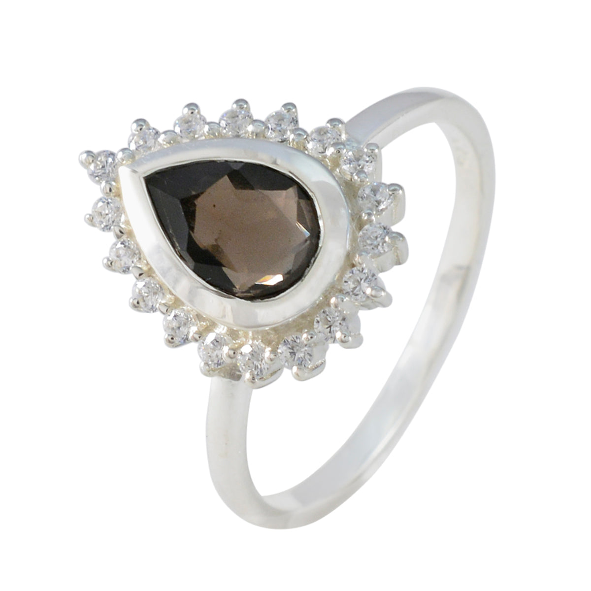 Smoky Quartz Halo Korean 92.5 Silver Brown Gems Dainty Graceful Ring Jewelry