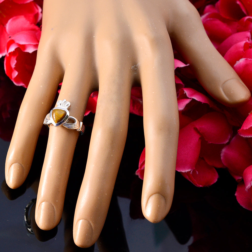 Tiger Eye Solitaire German 92.5 Silver Brown Gems Tiny Romantic Ring Jewellery