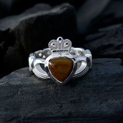 Tiger Eye Solitaire German 92.5 Silver Brown Gems Tiny Romantic Ring Jewellery