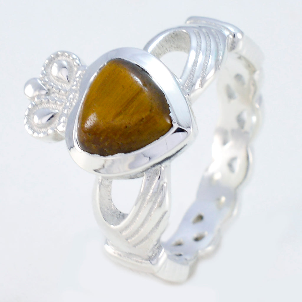 Tiger Eye Solitaire German 92.5 Silver Brown Gems Tiny Romantic Ring Jewellery