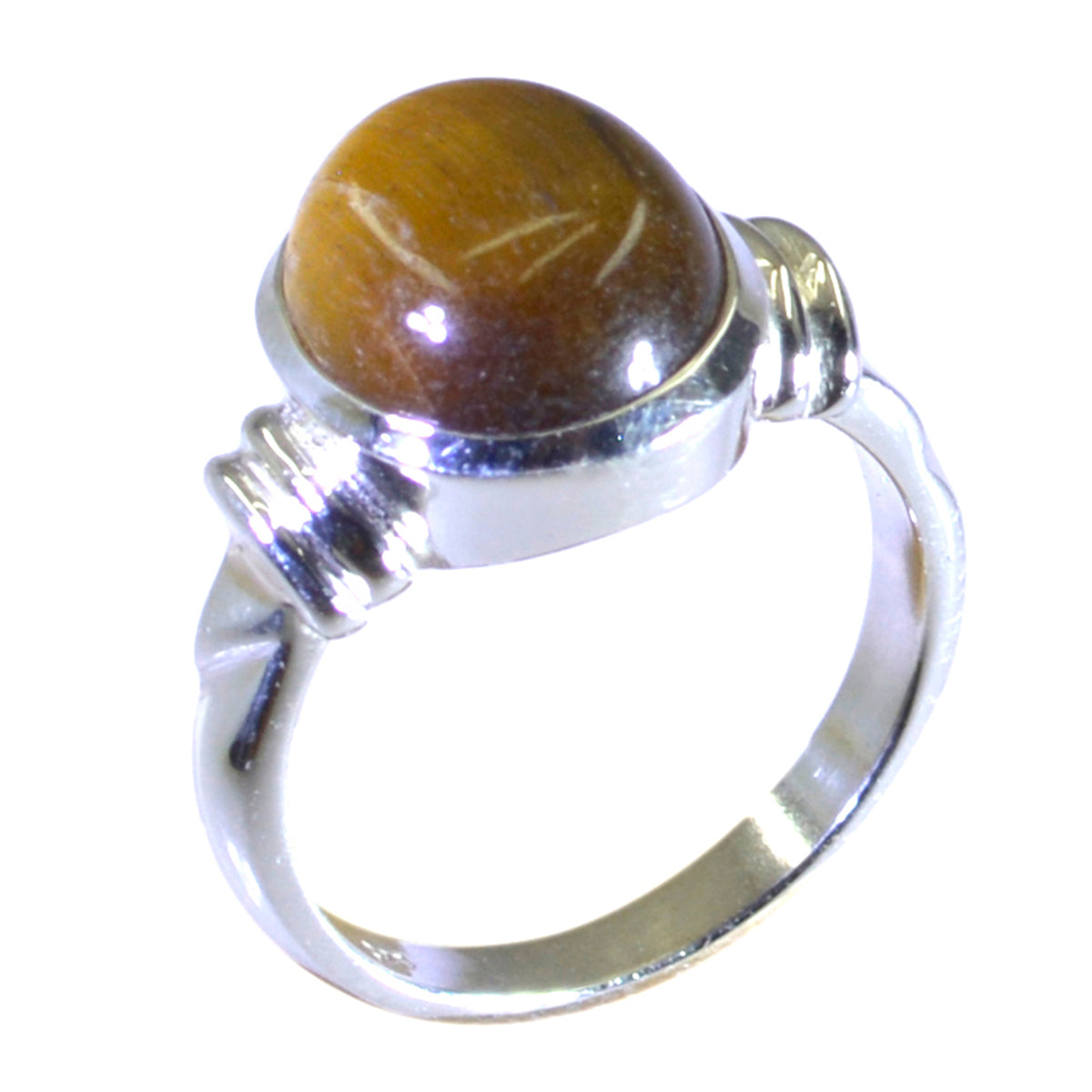 Tiger Eye Solitaire German 92.5 Silver Brown Gemstones Classic  Glamorous Ring Jewelry