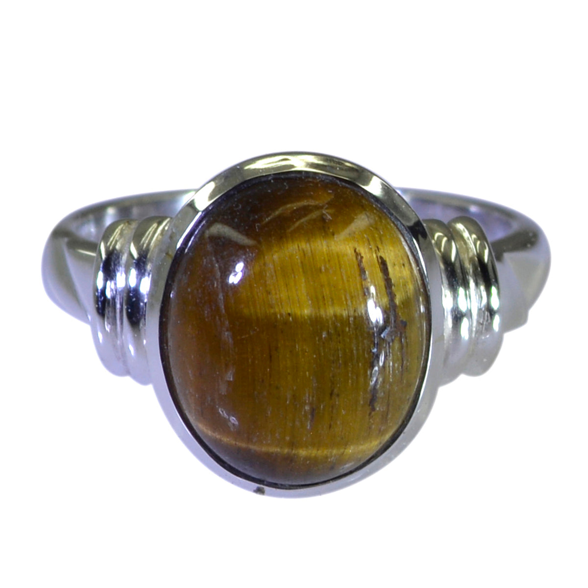 Anello classico glamour con solitario in occhio di tigre, argento tedesco 92,5, pietre preziose marroni Immagine secondaria del prodotto