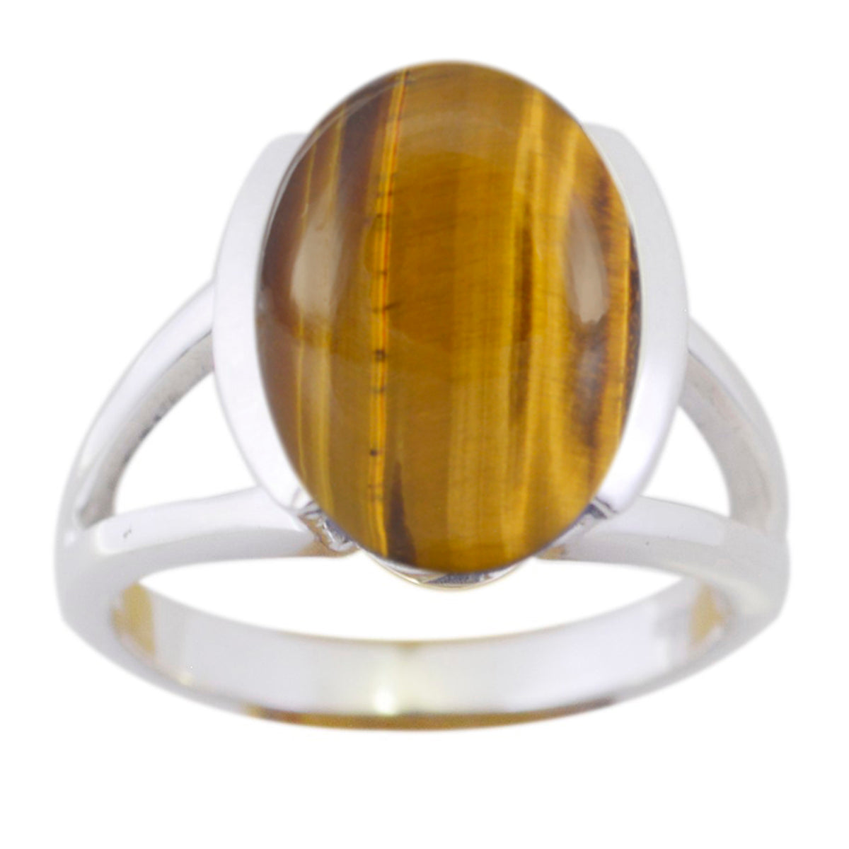 Tiger Eye Solitaire Indian Silver Brown Gems Classic  Luxurious Ring Jewelry