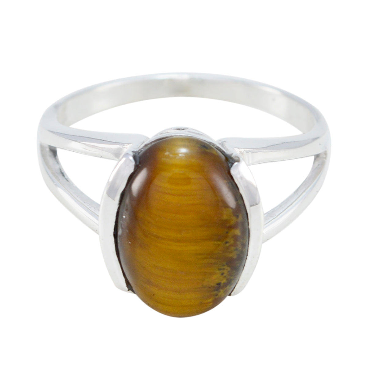 Tijgeroog Solitaire Indiase Zilveren Bruine Edelstenen Klassieke Luxe Ring Sieraden Secundaire afbeelding