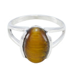 Tiger Eye Solitaire Indian Silver Brown Gems Classic  Luxurious Ring Jewelry