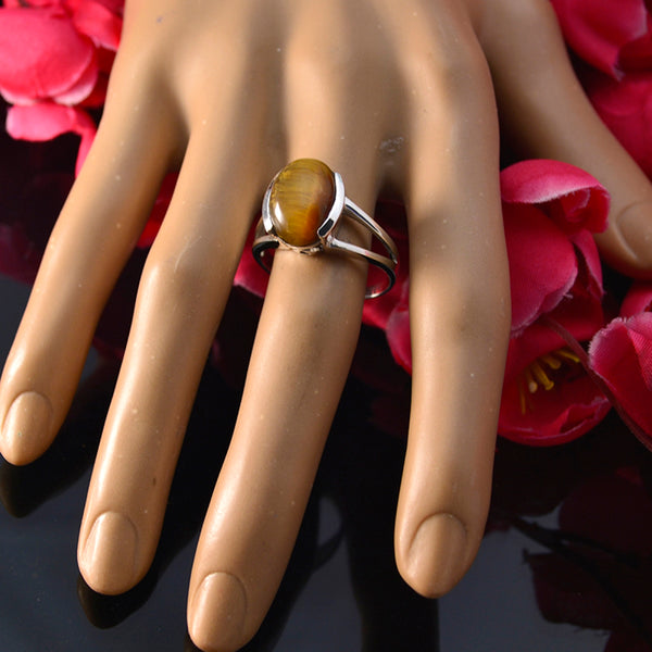 Tiger Eye Solitaire Indian Silver Brown Gems Classic  Luxurious Ring Jewelry