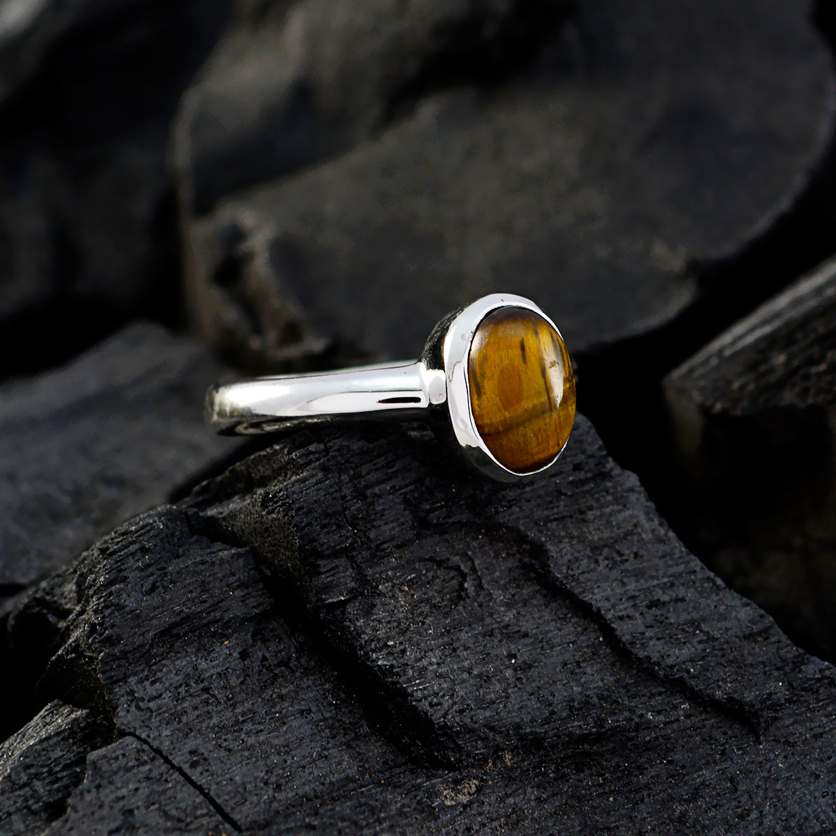 Tiger Eye Solitaire Korean 925 Sterling Silver Brown Gems Delicate Graceful Ring Jewellery