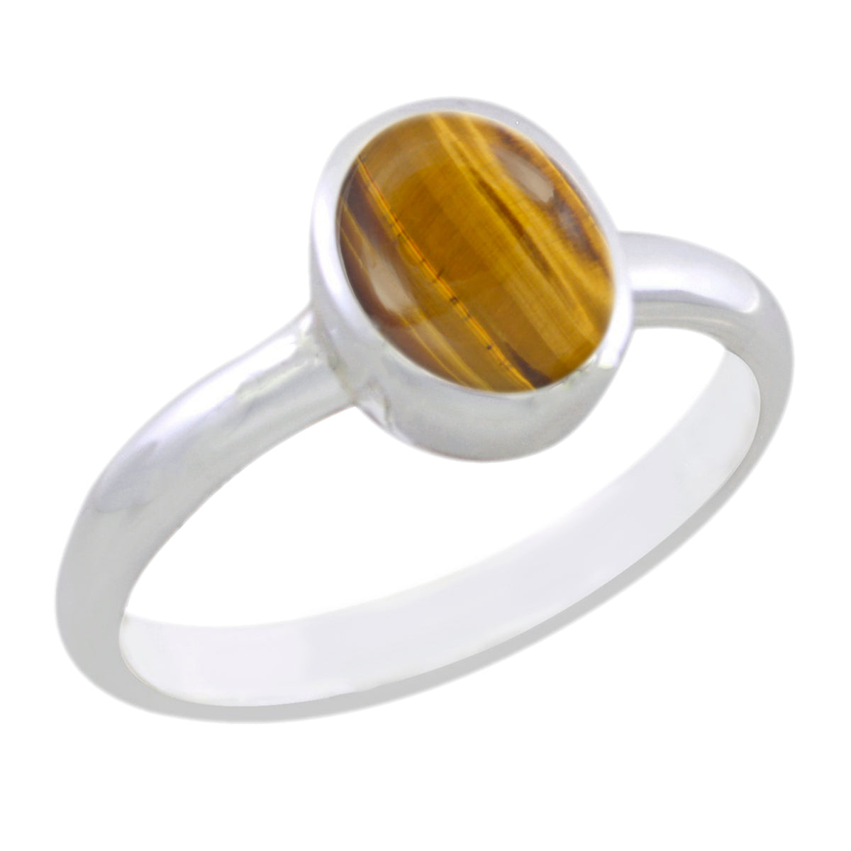 Tiger Eye Solitaire Korean 925 Sterling Silver Brown Gems Delicate Graceful Ring Jewellery