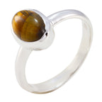 Tiger Eye Solitaire Korean 925 Sterling Silver Brown Gems Delicate Graceful Ring Jewellery