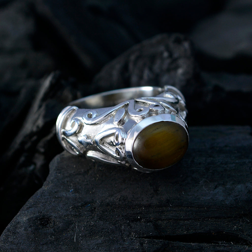 Tiger Eye Solitaire Moroccan 925 Silver Brown Gems Statement antique Ring Jewelry