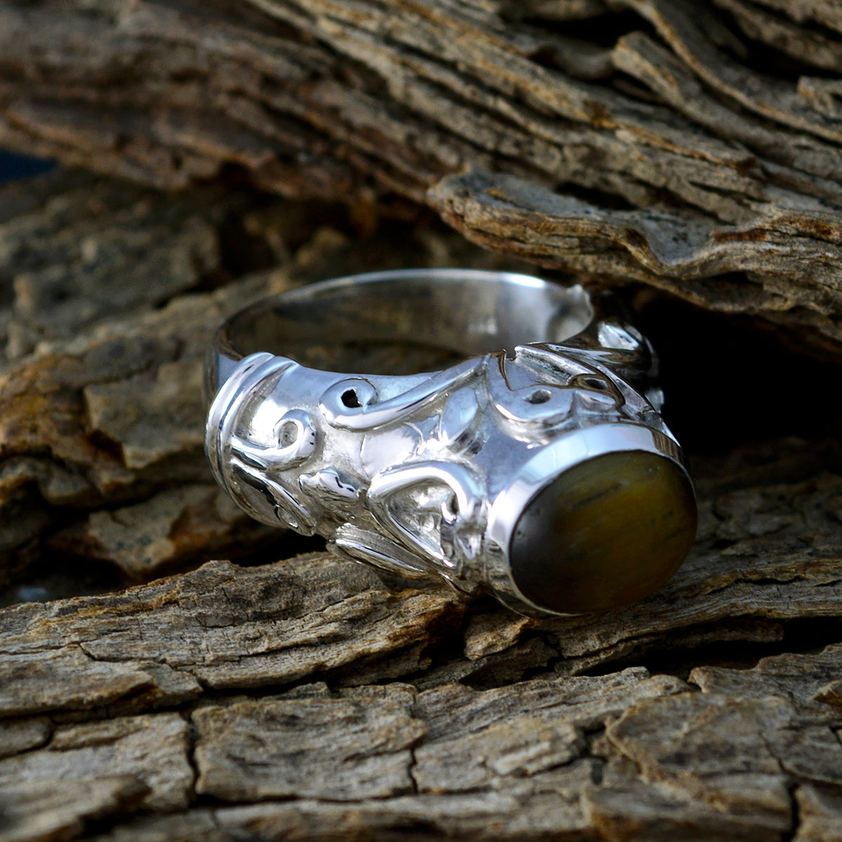 Tiger Eye Solitaire Moroccan 925 Silver Brown Gems Statement antique Ring Jewelry