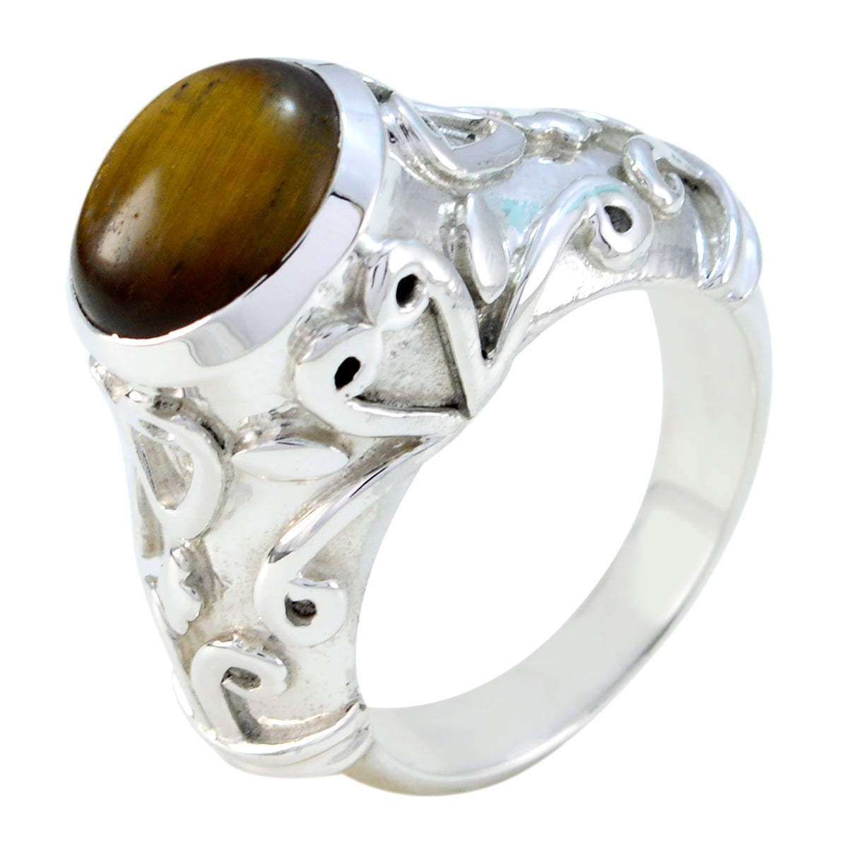 Tiger Eye Solitaire Moroccan 925 Silver Brown Gems Statement antique Ring Jewelry メイン画像