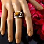 Tiger Eye Solitaire French 925 Sterling Silver Brown Gems Edgy Artisan Ring Jewelry