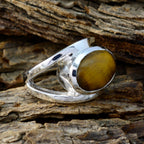 Tiger Eye Solitaire French 925 Sterling Silver Brown Gems Edgy Artisan Ring Jewelry
