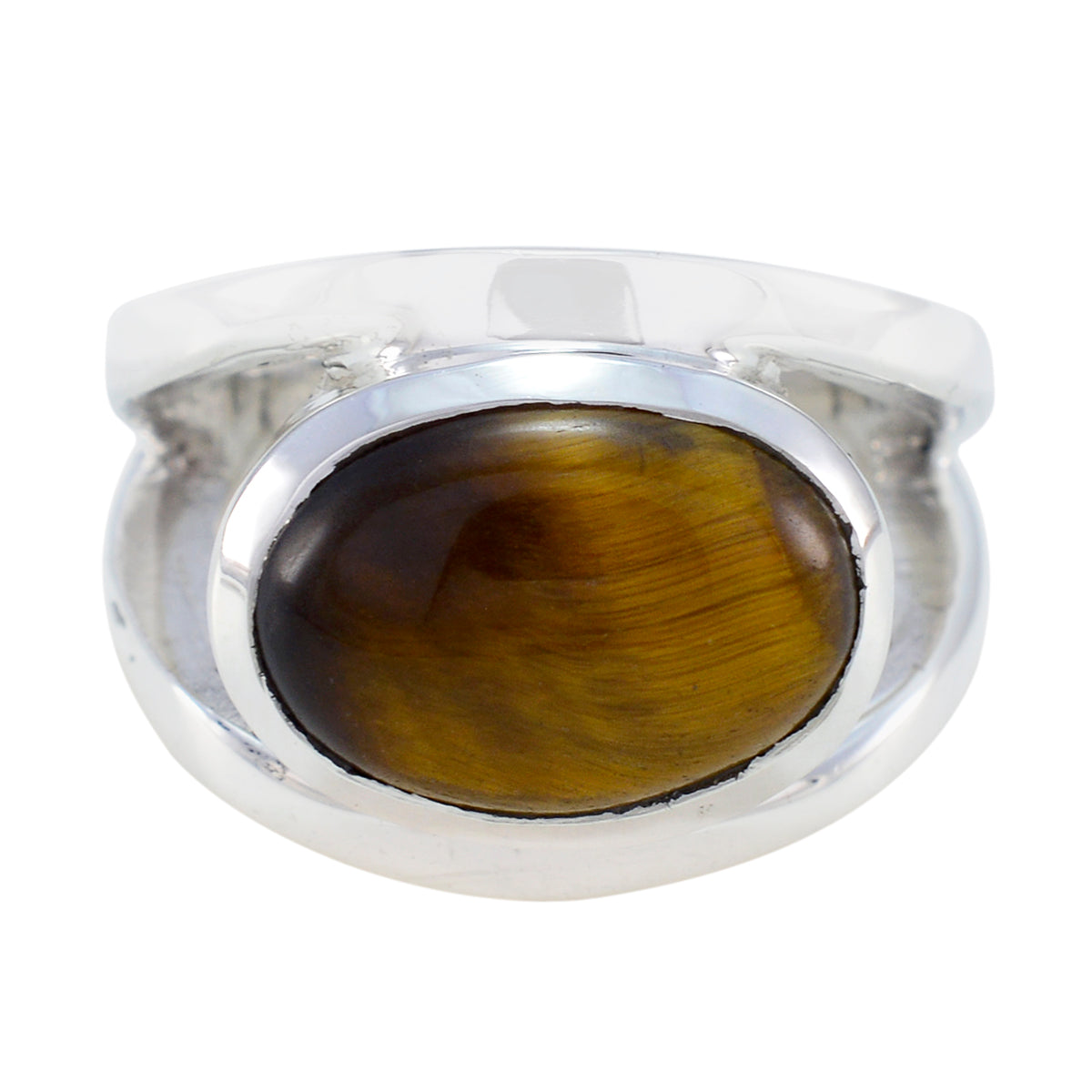 Tiger Eye Solitaire French 925 Sterling Silver Brown Gems Edgy Artisan Ring Jewelry