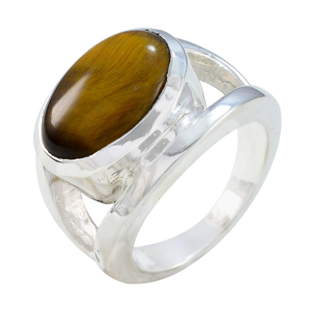Tiger Eye Solitaire French 925 Sterling Silver Brown Gems Edgy Artisan Ring Jewelry