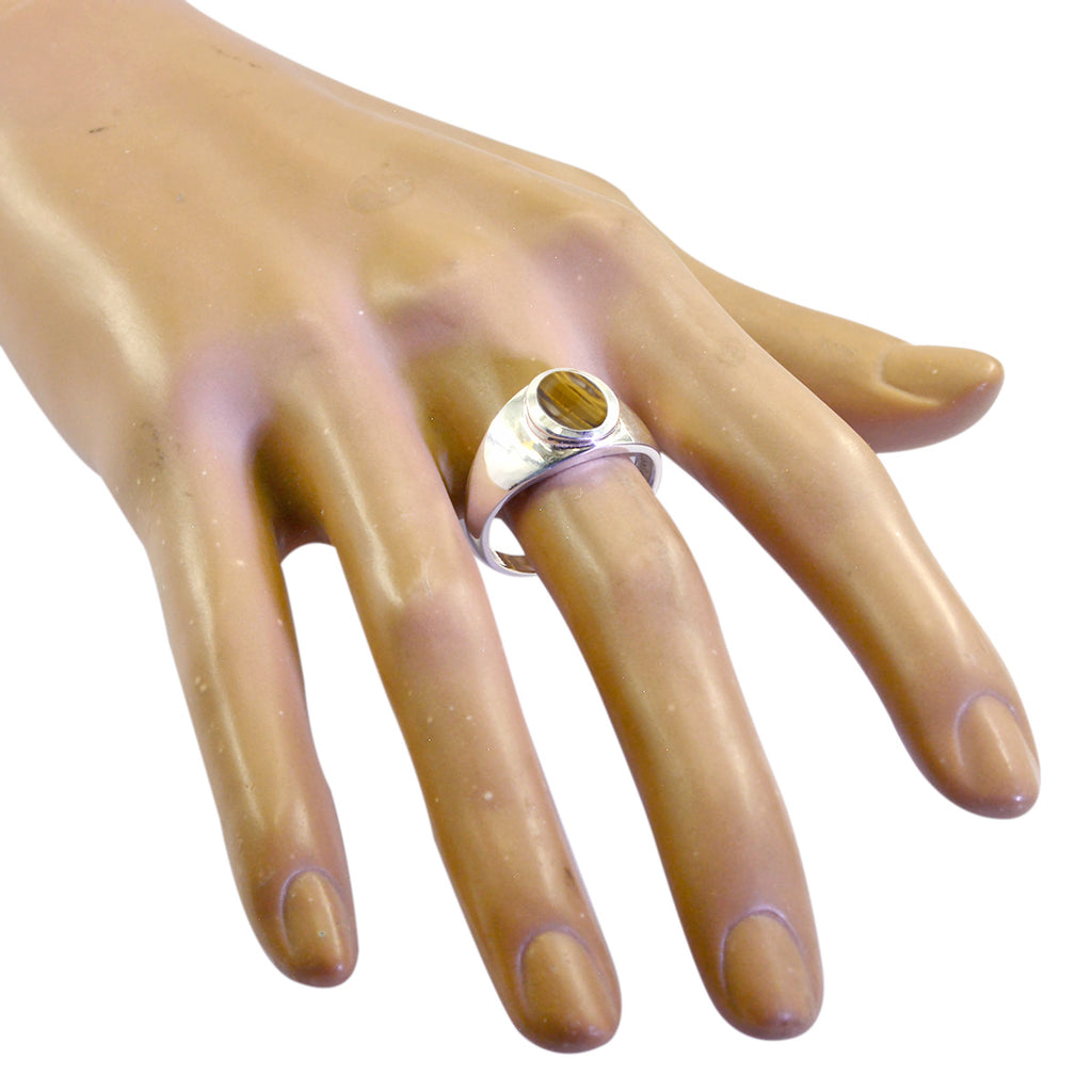 Tiger Eye Solitaire French Sterling Silver Brown Gems Tiny Traditional Ring Jewelry