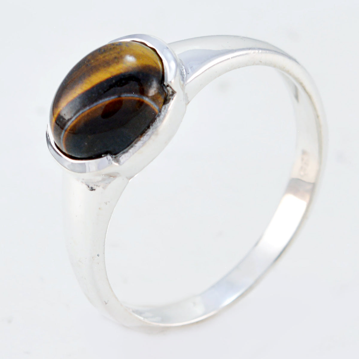 Bague solitaire œil de tigre en argent sterling turc, pierre précieuse brune, délicate et abstraite Image secondaire du produit
