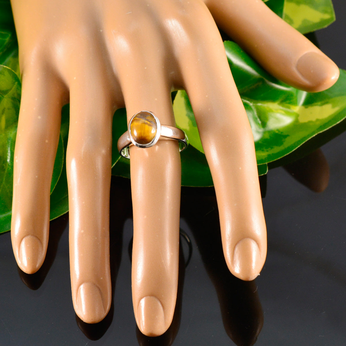 Tiger Eye Solitaire Egyptian 925 Silver Brown Gemstones Classic Glamorous Ring Jewelry