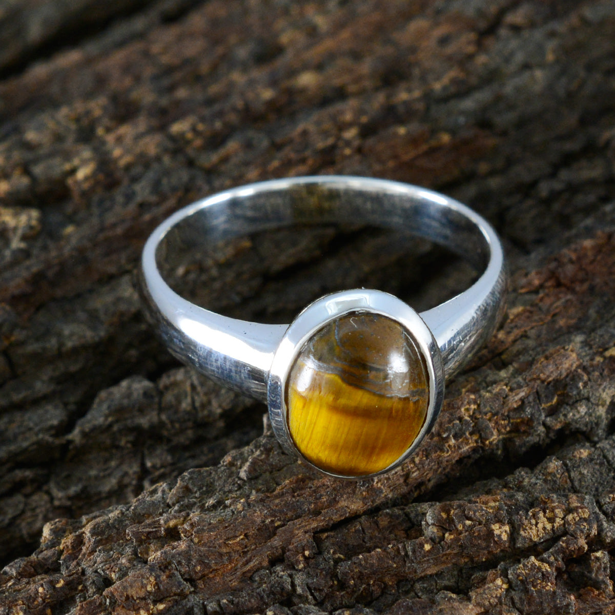 Tiger Eye Solitaire Egyptian 925 Silver Brown Gemstones Classic Glamorous Ring Jewelry