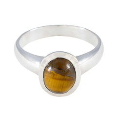 Tiger Eye Solitaire Egyptian 925 Silver Brown Gemstones Classic Glamorous Ring Jewelry