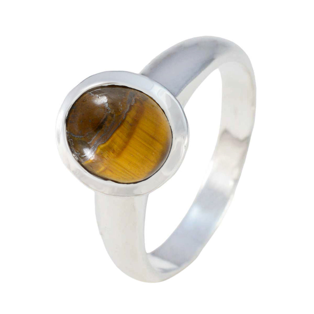 Tiger Eye Solitaire Egyptian 925 Silver Brown Gemstones Classic Glamorous Ring Jewelry