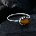 Tiger Eye Solitaire Korean 925 Sterling Silver Brown Gemstone Elegant  Twist Ring Jewellery