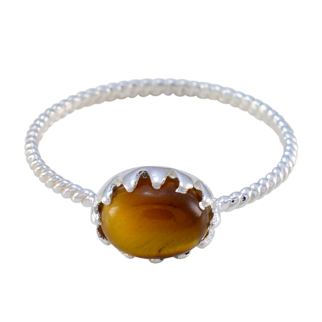 Tiger Eye Solitaire Korean 925 Sterling Silver Brown Gemstone Elegant  Twist Ring Jewellery