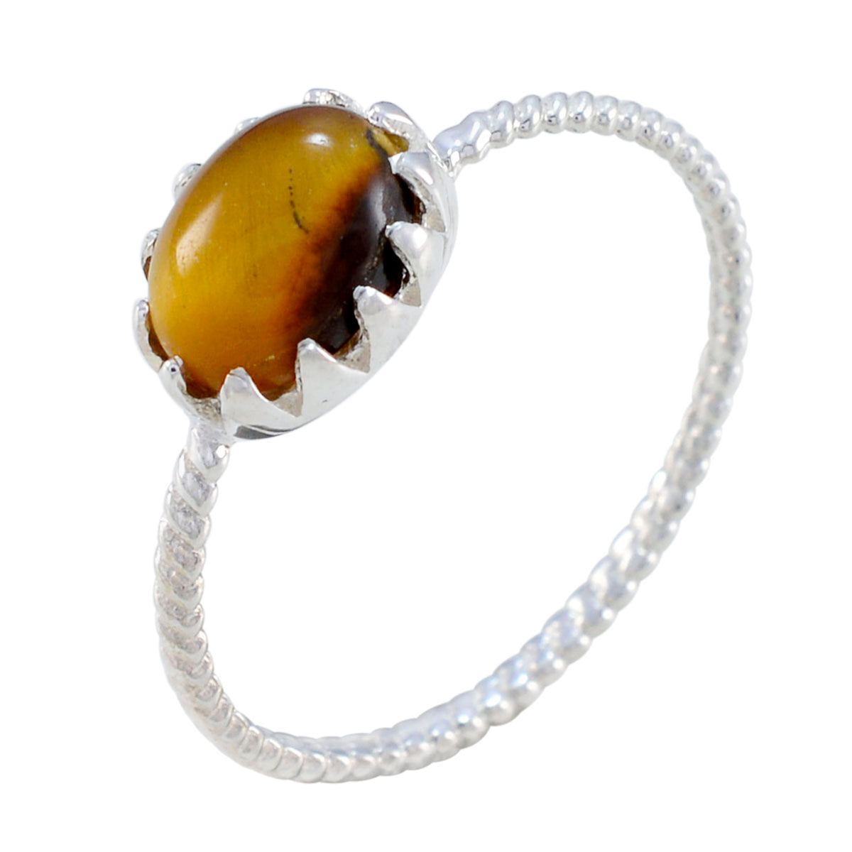 Tiger Eye Solitaire Korean 925 Sterling Silver Brown Gemstone Elegant  Twist Ring Jewellery