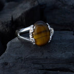 Tiger Eye Solitaire Russian Silver Brown Gems Classic  Romantic Ring Jewelry