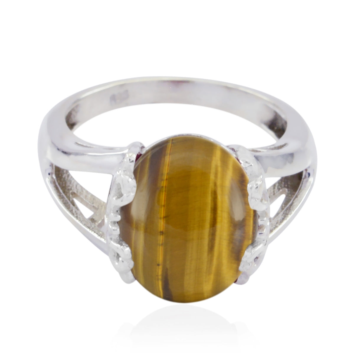 Tiger Eye Solitaire Russian Silver Brown Gems Classic  Romantic Ring Jewelry