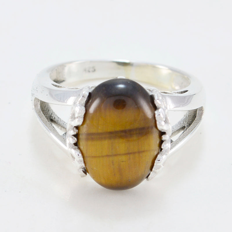 Tiger Eye Solitaire Russian Silver Brown Gems Classic  Romantic Ring Jewelry