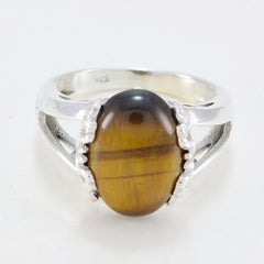Tiger Eye Solitaire Russian Silver Brown Gems Classic  Romantic Ring Jewelry