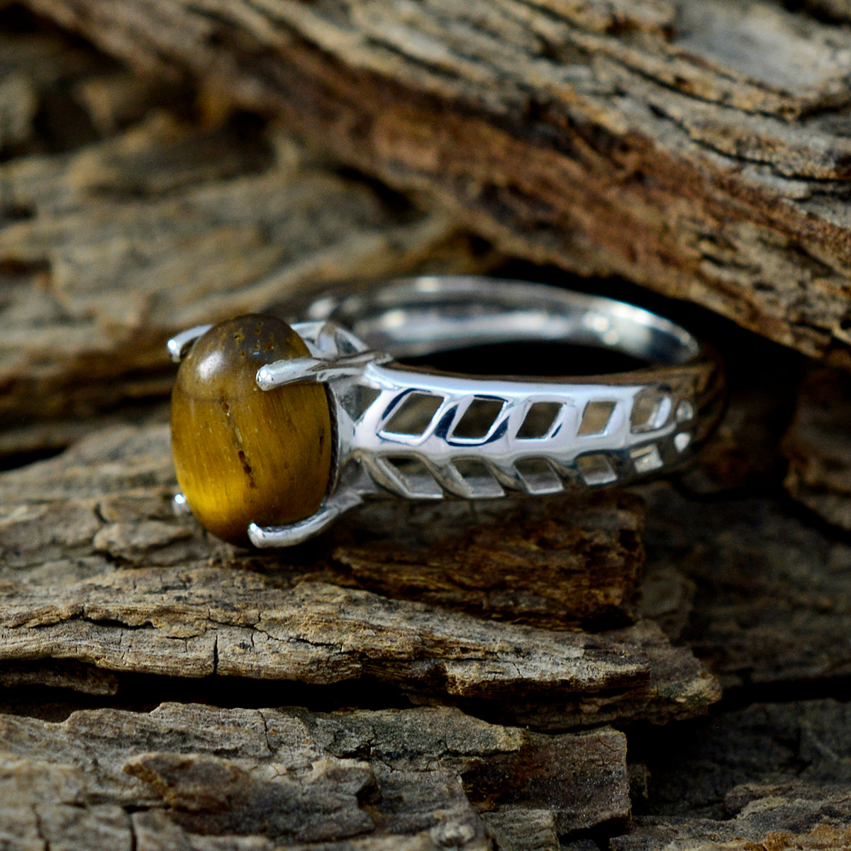 Tiger Eye Solitaire Australian 925 Sterling Silver Brown Gemstones Whisper thin Filigree Ring Jewelry