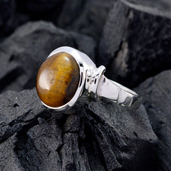Tiger Eye Solitaire German Silver Brown Gemstone Eye catching valentine Ring Jewellery