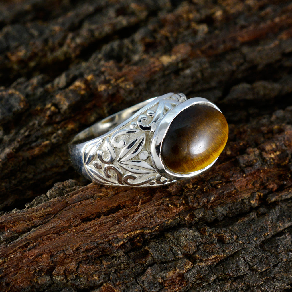 Tiger Eye Solitaire Russian Silver Brown Gemstones Eye catching Promise Ring Jewelry