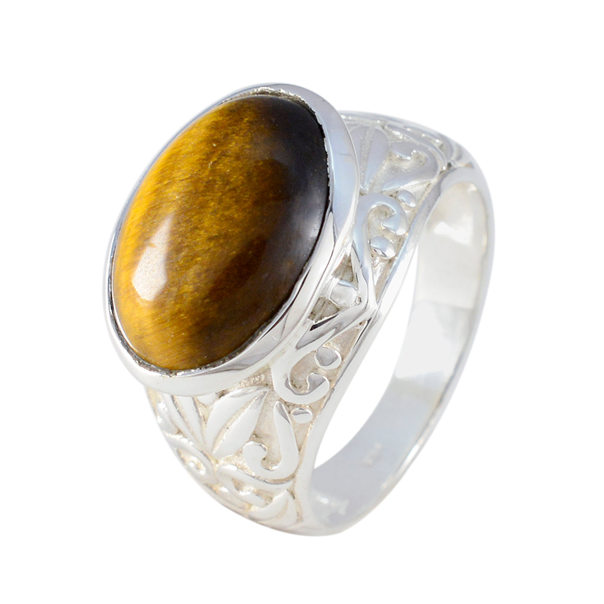 Tiger Eye Solitaire Russian Silver Brown Gemstones Eye catching Promise Ring Jewelry