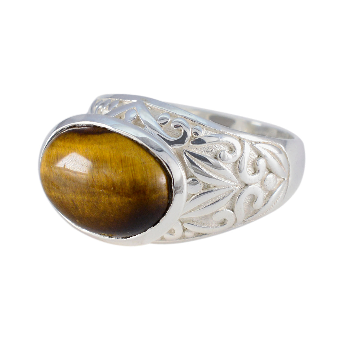 Tiger Eye Solitaire Russian Silver Brown Gemstones Eye catching Promise Ring Jewelry