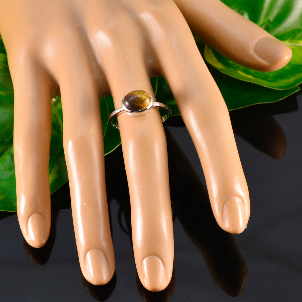 Tiger Eye Solitaire Japanese Silver Brown Gemstones Dainty Contemporary Ring Jewelry