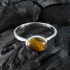 Tiger Eye Solitaire Japanese Silver Brown Gemstones Dainty Contemporary Ring Jewelry