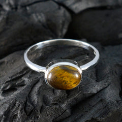 Tiger Eye Solitaire Japanese Silver Brown Gemstones Dainty Contemporary Ring Jewelry