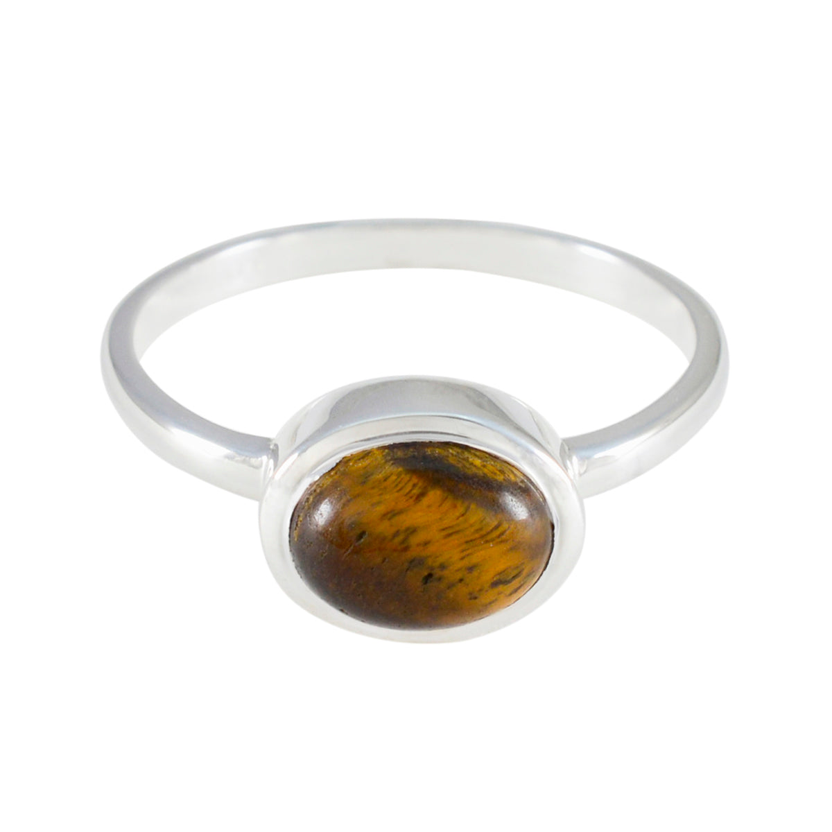 Tiger Eye Solitaire Japanese Silver Brown Gemstones Dainty Contemporary Ring Jewelry Immagine principale del prodotto