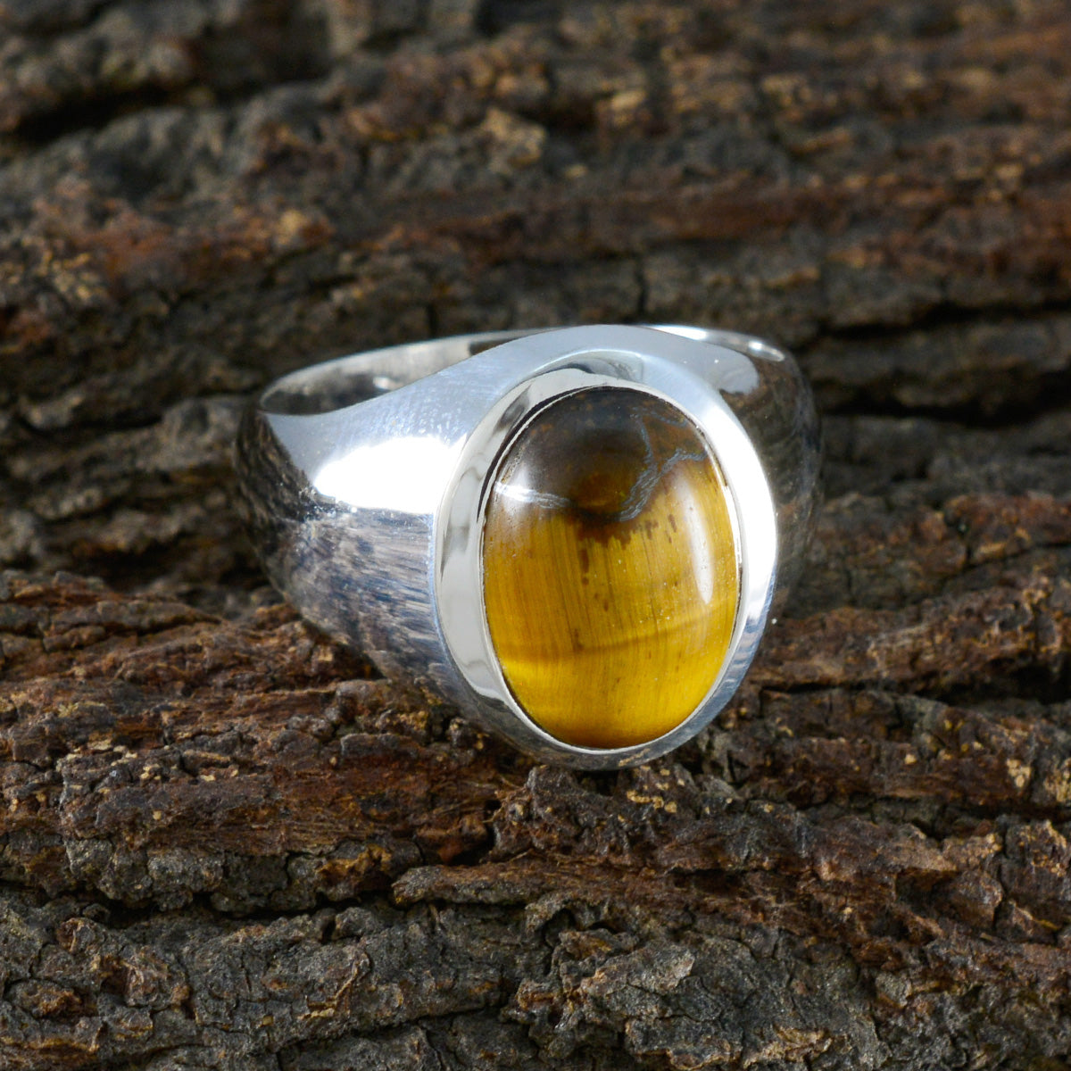 Tiger Eye Solitaire German 925 Sterling Silver Brown Gems Versatile Boho Ring Jewelry